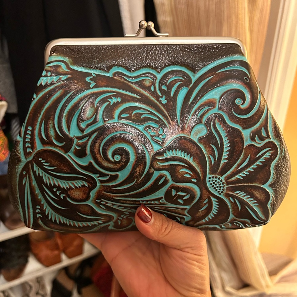 Savena Tooled Turquoise Wristlet, Medium
